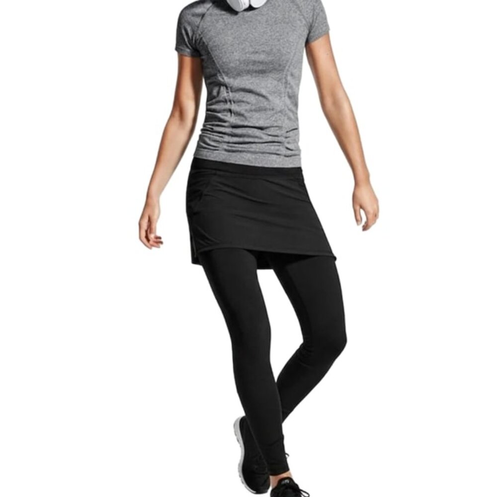 Athleta Womens Black Peak Power 2-in-1 Skirted Leggings Pants Small Outdoor Zip